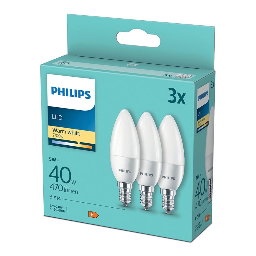SET 3xLED Bulb Philips B35 E14/5W/230V 2700K