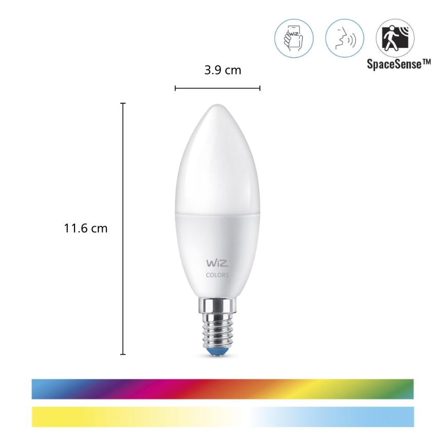 SET 3x LED RGBW Dimmable bulb C37 E14/4,9W/230V 2200-6500K CRI 90 Wi-Fi - WiZ