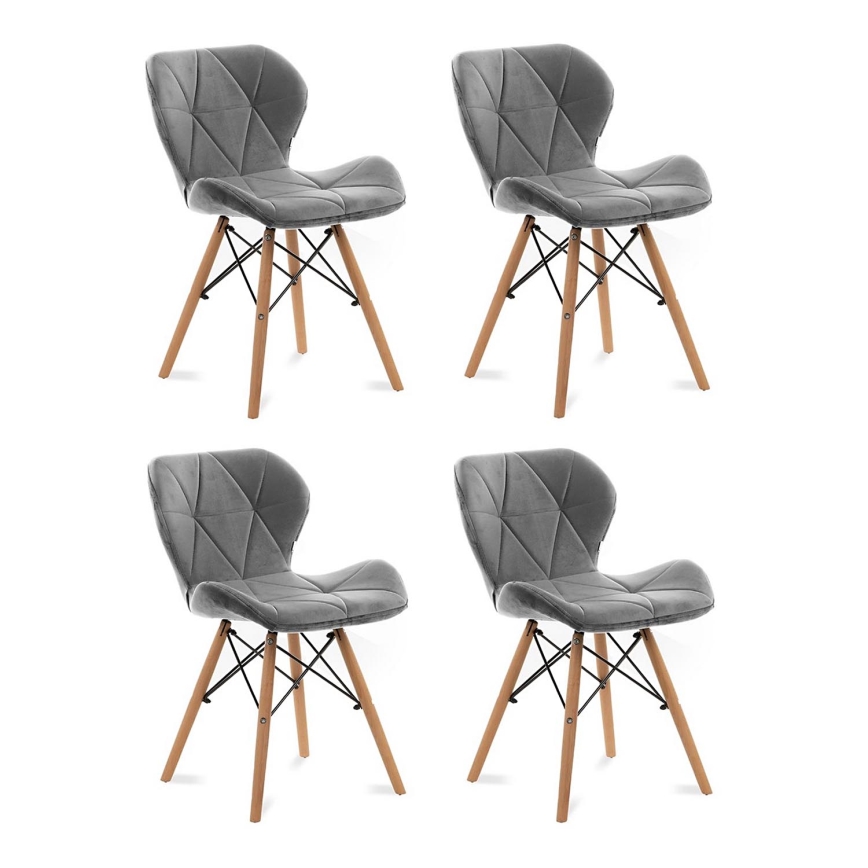 SET 4x Dining chair TRIGO 74x48 cm light grey/beech