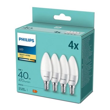 SET 4x LED Bulb Philips B35 E14/5W/230V 2700K