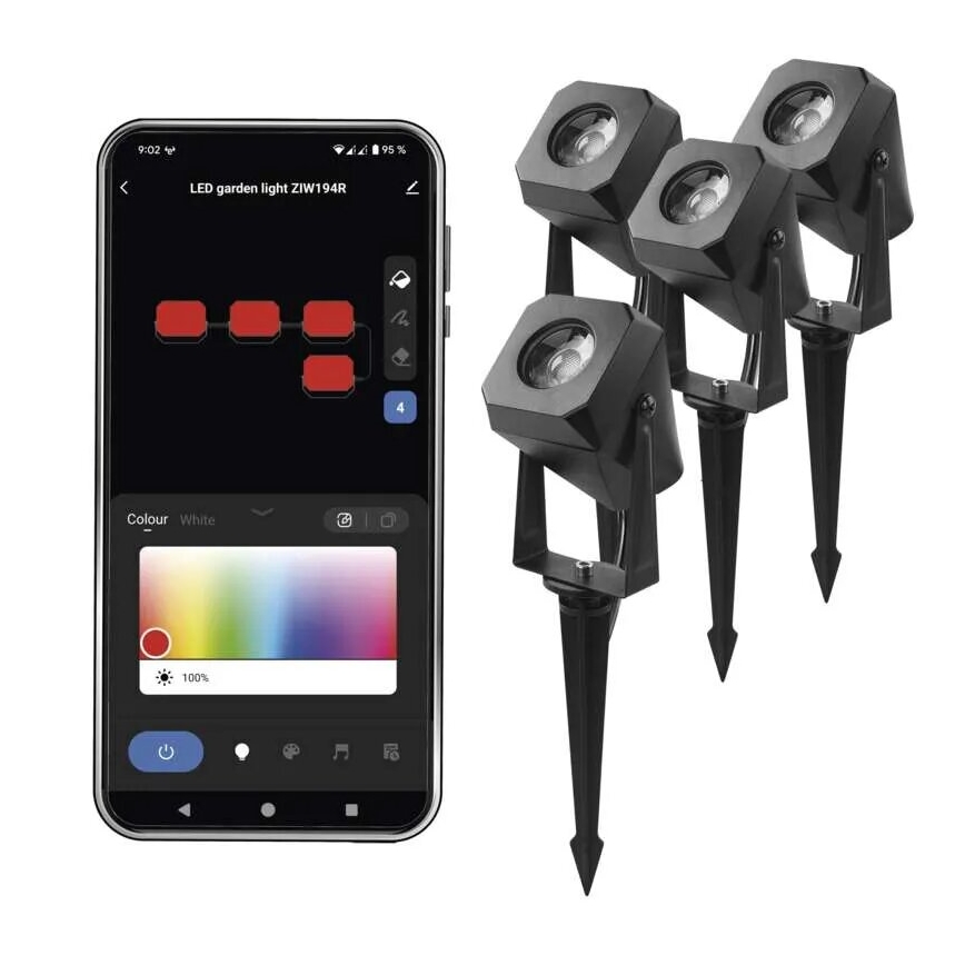SET 4x LED RGBIC Dimmable outdoor lamp LED/7W/230V 3000-6500K IP65 Wi-Fi Tuya