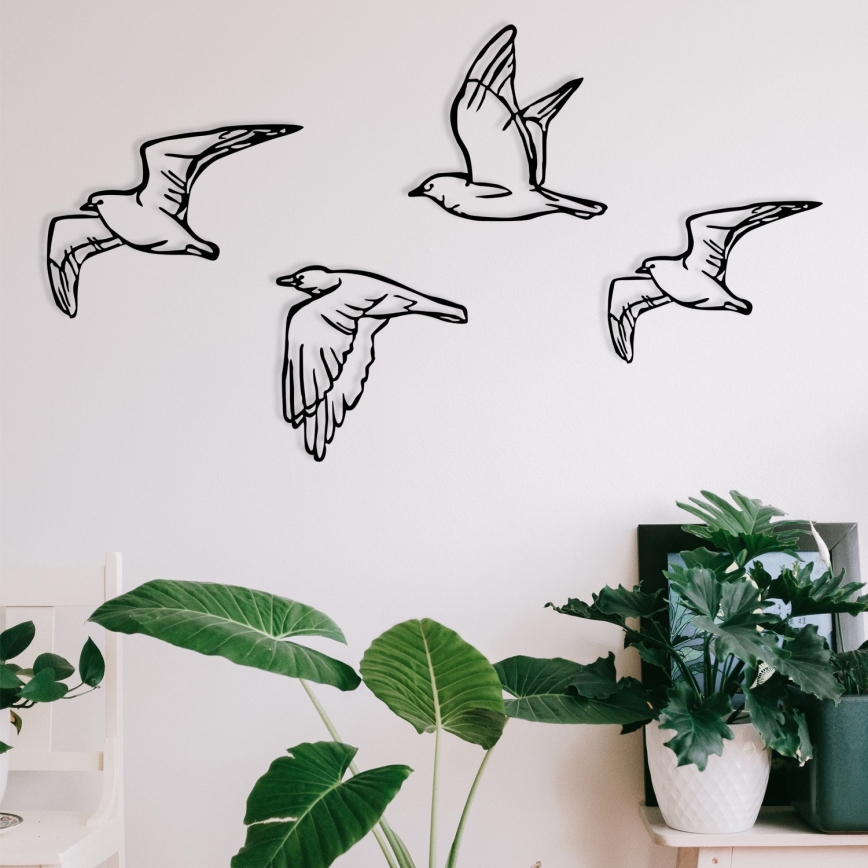 SET 4x Wall decoration birds metal