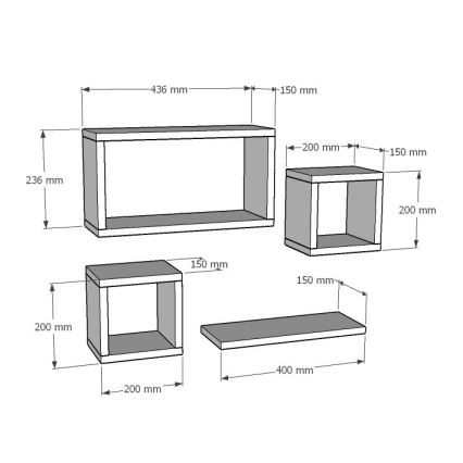 SET 4x Wall shelf BABI white
