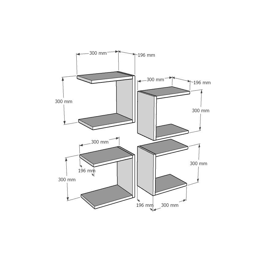 SET 4x Wall shelf BASE 30x30 cm white