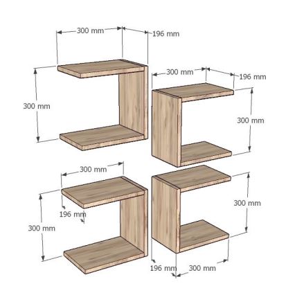 SET 4x Wall shelf BASE brown