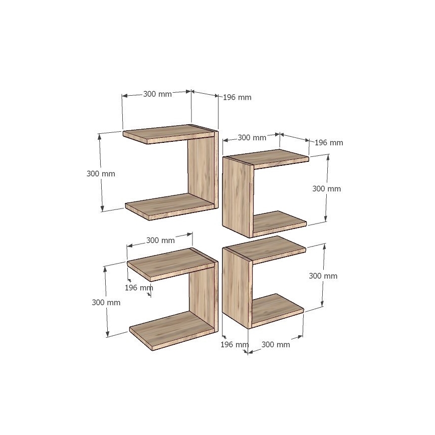 SET 4x Wall shelf BASE brown