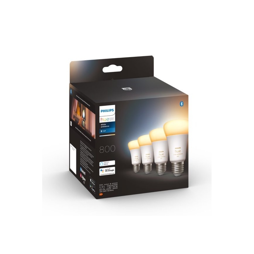 SET 4xLED Dimmable bulb Philips Hue WHITE AMBIANCE E27/6W/230V 2200-6500K