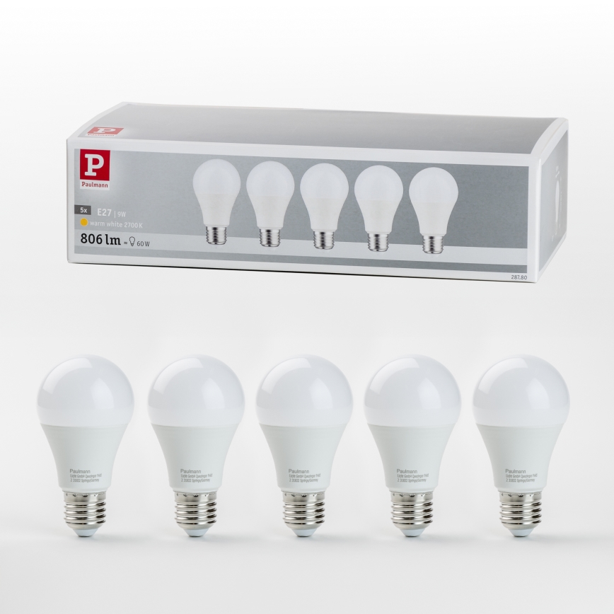 SET 5x LED Bulb A60 E27/9W/230V 2700K - Paulmann 28780