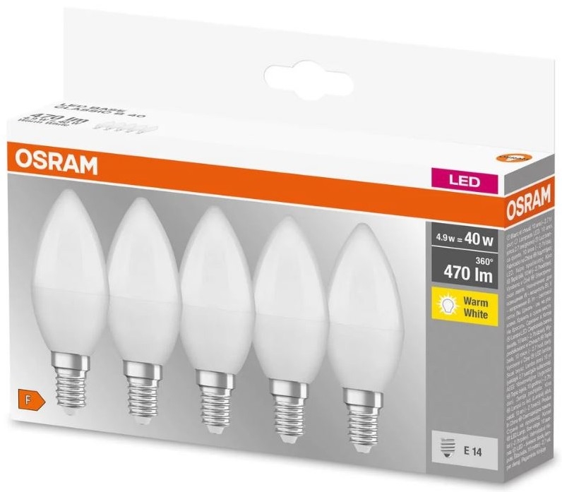 SET 5x LED bulb BASE B40 E14/4,9W/230V 2700K - Osram