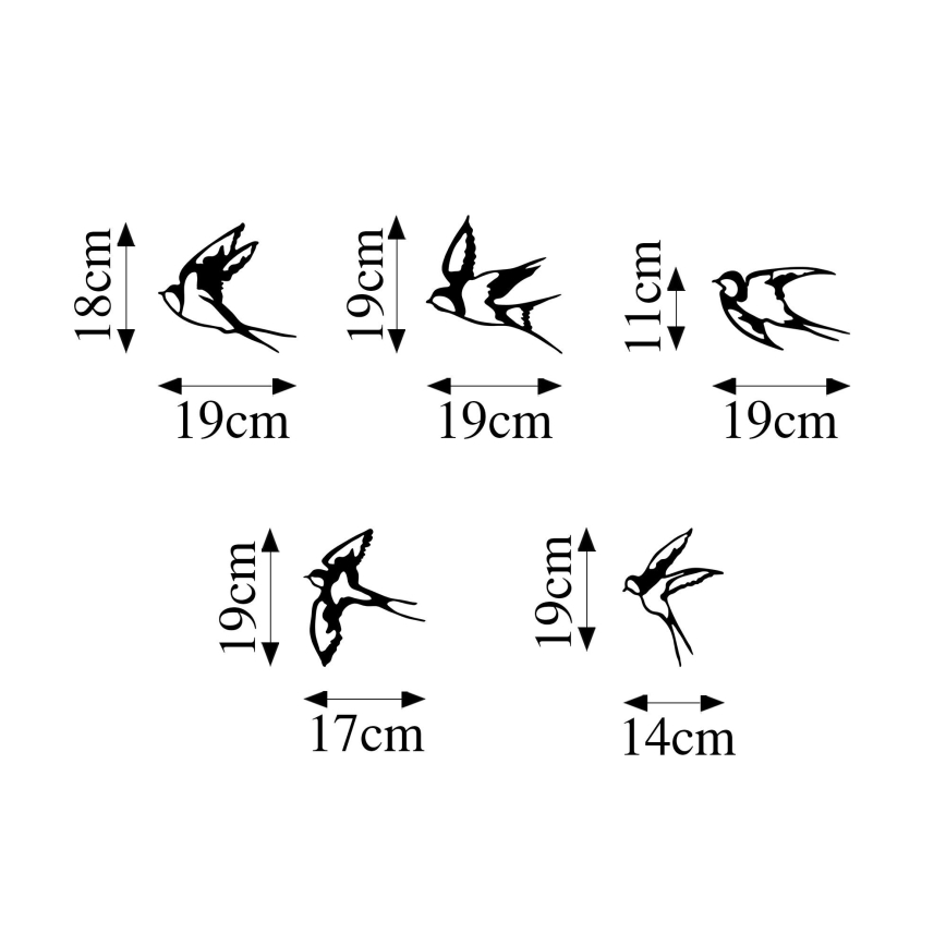 SET 5x Wall decoration birds metal