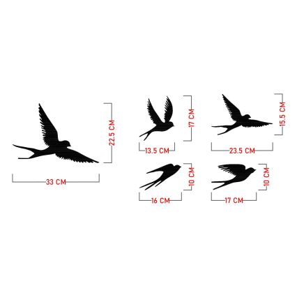 SET 5x Wall decoration birds metal