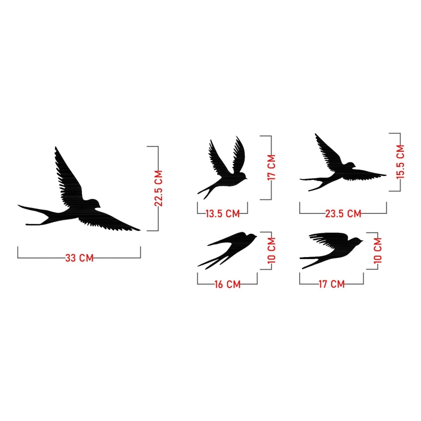 SET 5x Wall decoration birds metal