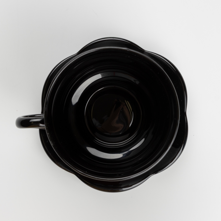 Set 6x glass cup with a saucer and 1x sugar bowl black bouquet no. 1