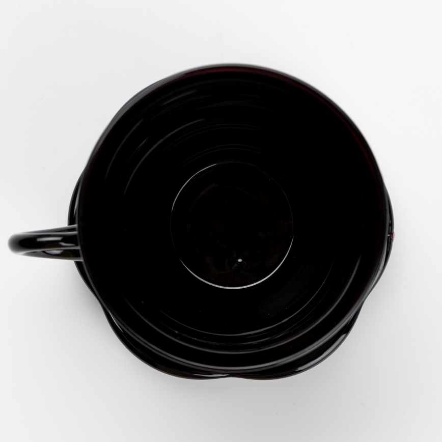 Set 6x glass cup with a saucer and 1x sugar bowl black bouquet no. 3