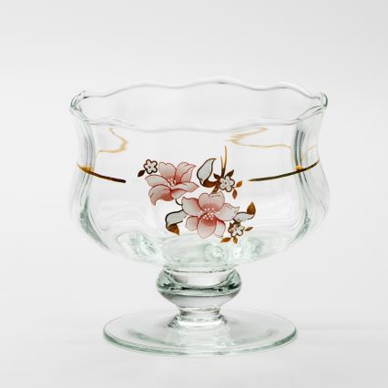 Set 6x glass cup with a saucer and 1x sugar bowl clear bouquet no. 2