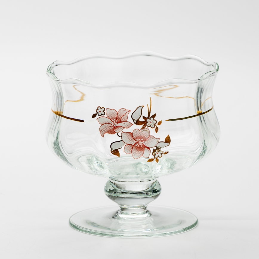 Set 6x glass cup with a saucer and 1x sugar bowl clear bouquet no. 2