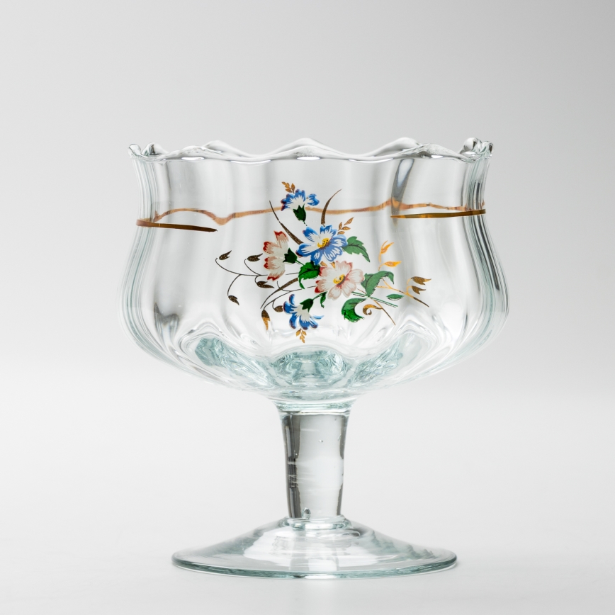 Set 6x glass cup with a saucer and 1x sugar bowl clear bouquet no. 3
