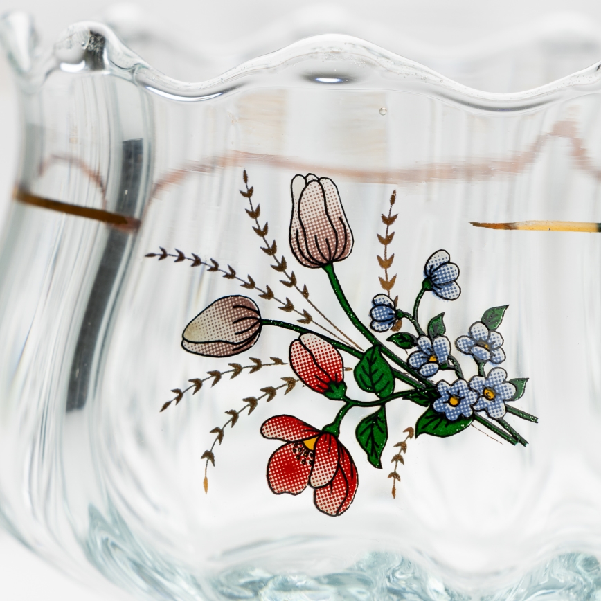 Set 6x glass cup with a saucer and 1x sugar bowl clear bouquet no. 4