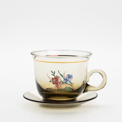Set 6x glass cup with a saucer and 1x sugar bowl smoky bouquet no. 3