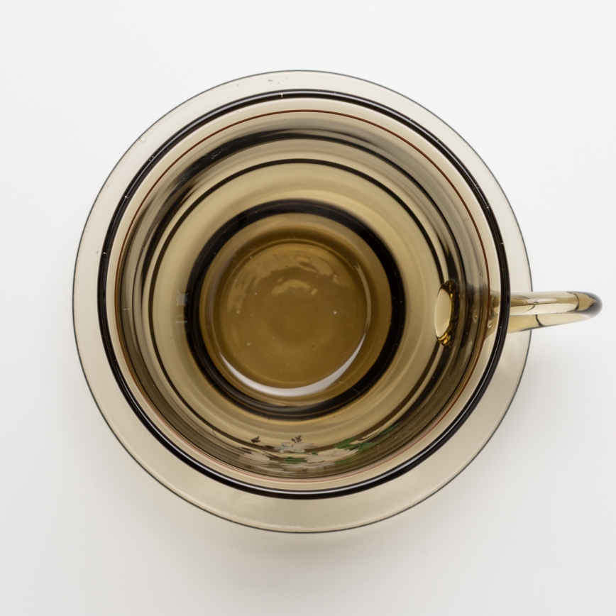 Set 6x glass cup with a saucer and 1x sugar bowl smoky bouquet no. 4