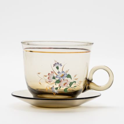 Set 6x glass cup with a saucer and 1x sugar bowl smoky bouquet no. 4