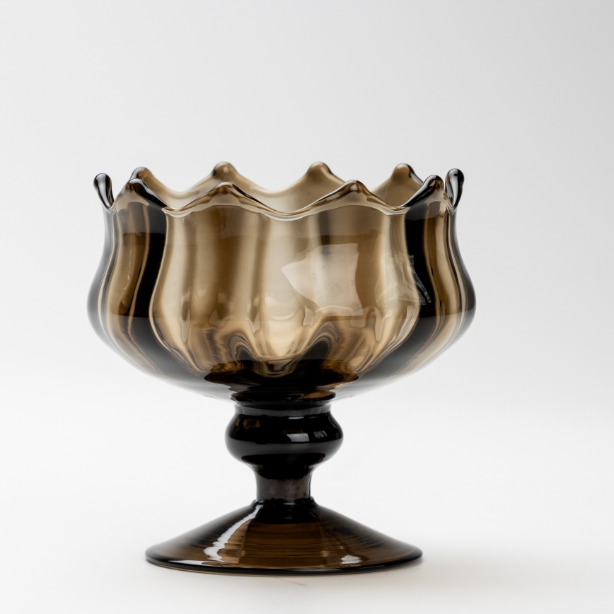 Set 6x glass cup with a saucer and 1x sugar bowl smoky