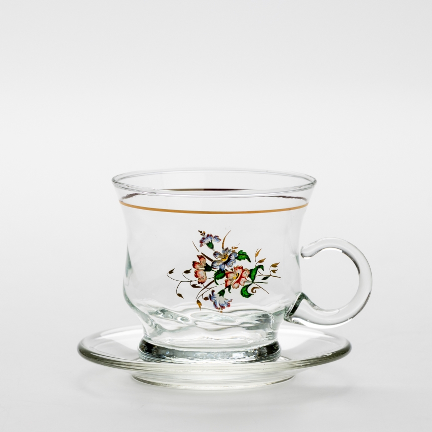 Set 6x glass cup with a saucer clear bouquet no. 2