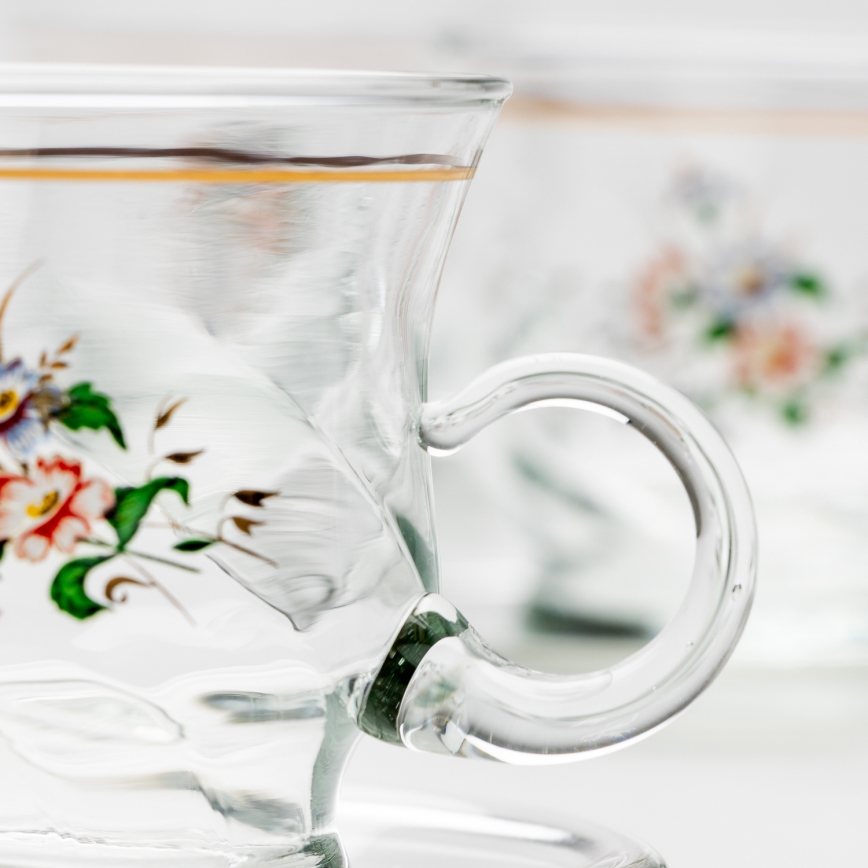 Set 6x glass cup with a saucer clear bouquet no. 2
