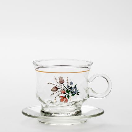 Set 6x glass cup with a saucer clear bouquet no. 3