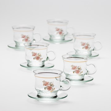 Set 6x glass cup with a saucer clear bouquet no. 4