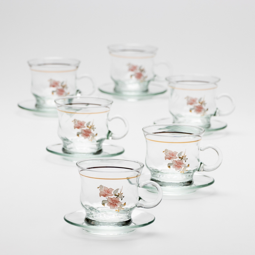 Set 6x glass cup with a saucer clear bouquet no. 4