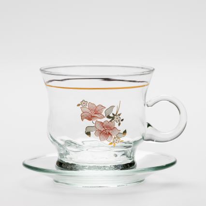 Set 6x glass cup with a saucer clear bouquet no. 4
