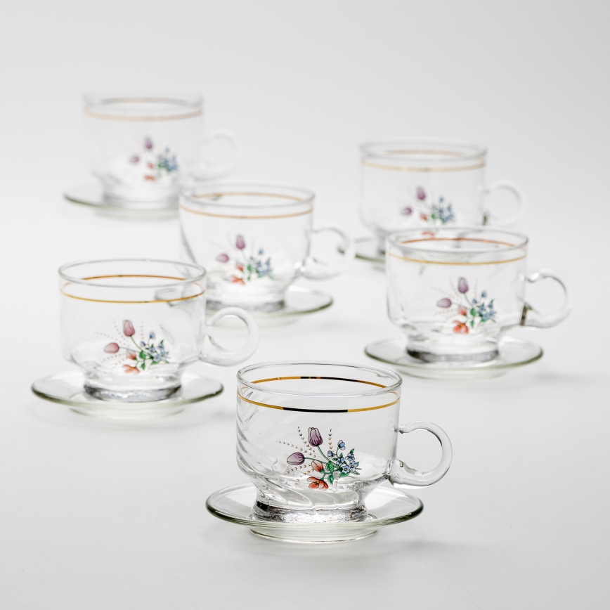 Set 6x glass cup with a saucer clear bouquet no. 5
