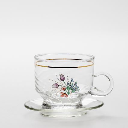 Set 6x glass cup with a saucer clear bouquet no. 5