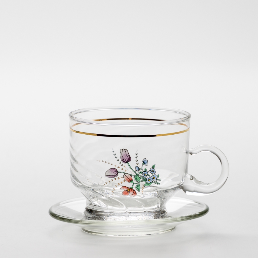 Set 6x glass cup with a saucer clear bouquet no. 5