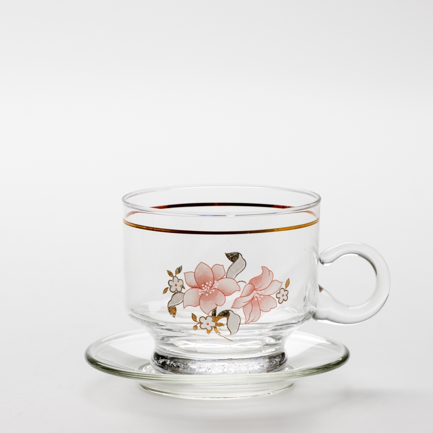 Set 6x glass cup with a saucer clear bouquet no. 6