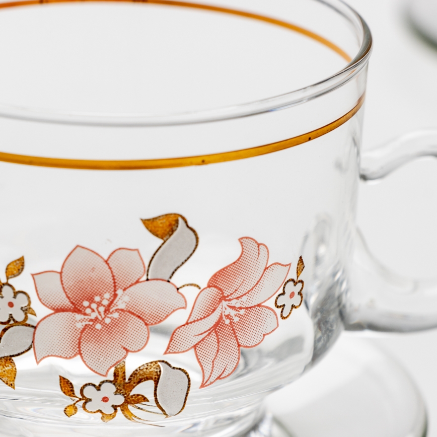 Set 6x glass cup with a saucer clear bouquet no. 6