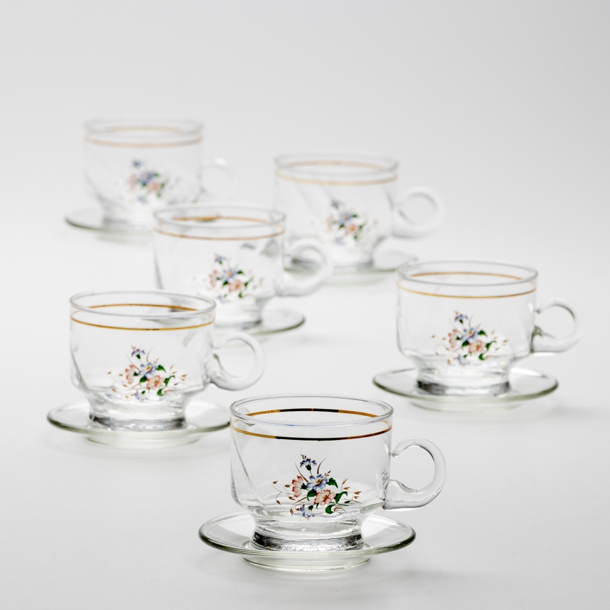 Set 6x glass cup with a saucer clear bouquet no. 8