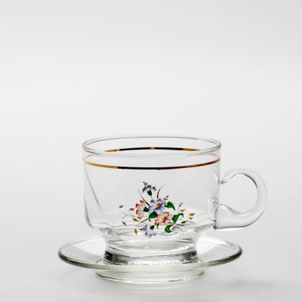 Set 6x glass cup with a saucer clear bouquet no. 8