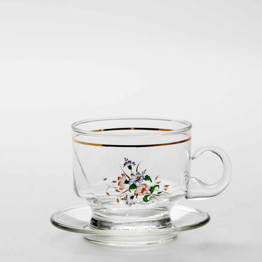 Set 6x glass cup with a saucer clear bouquet no. 8