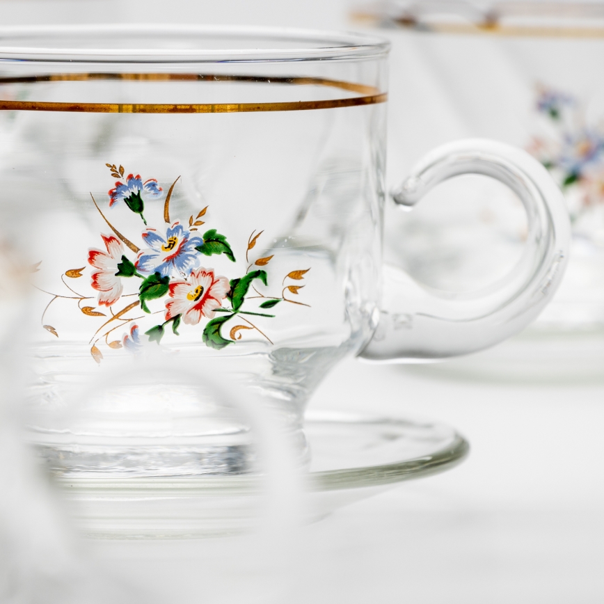 Set 6x glass cup with a saucer clear bouquet no. 8