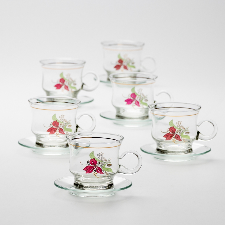 Set 6x glass cup with a saucer clear bouquet no. 9