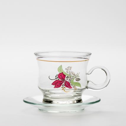 Set 6x glass cup with a saucer clear bouquet no. 9
