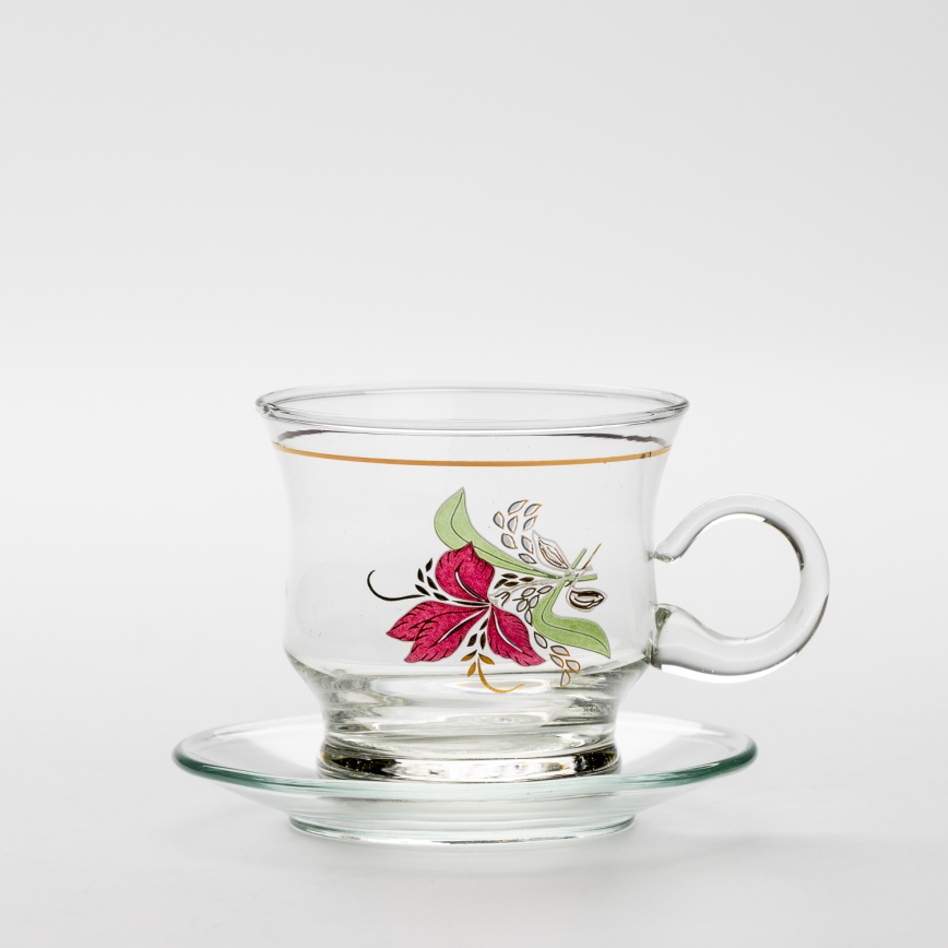 Set 6x glass cup with a saucer clear bouquet no. 9