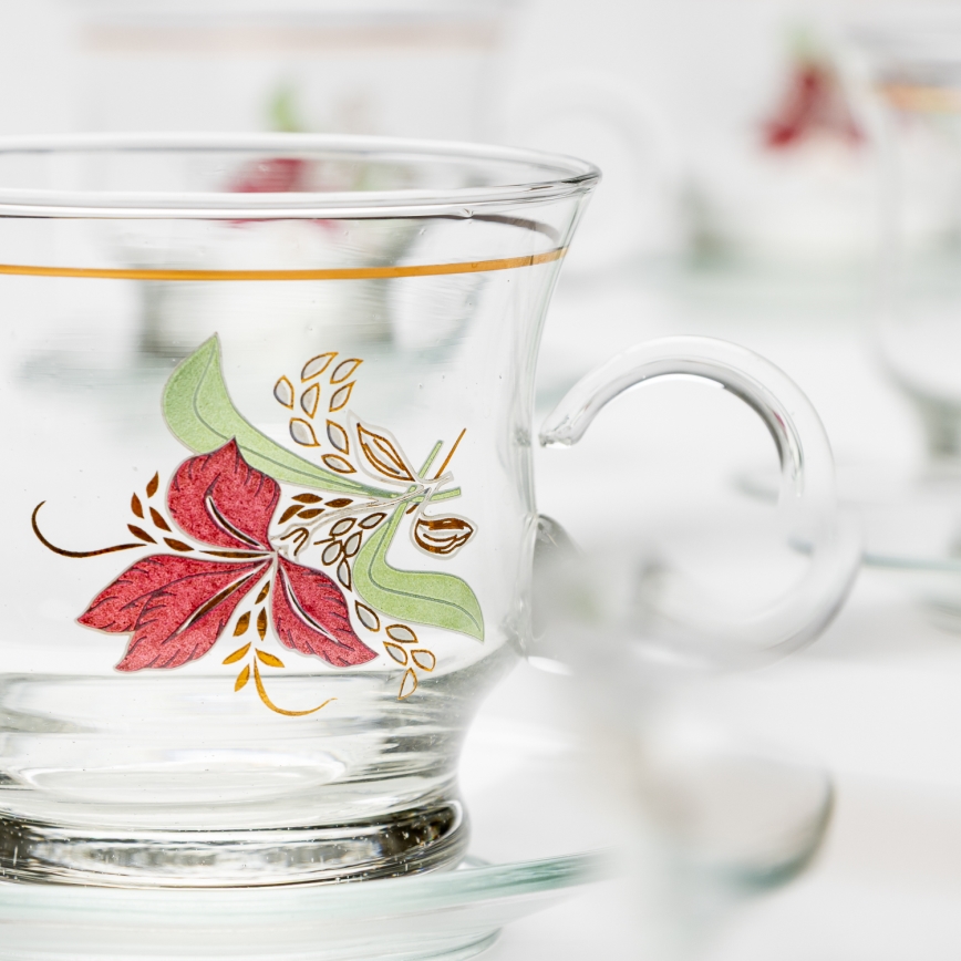 Set 6x glass cup with a saucer clear bouquet no. 9