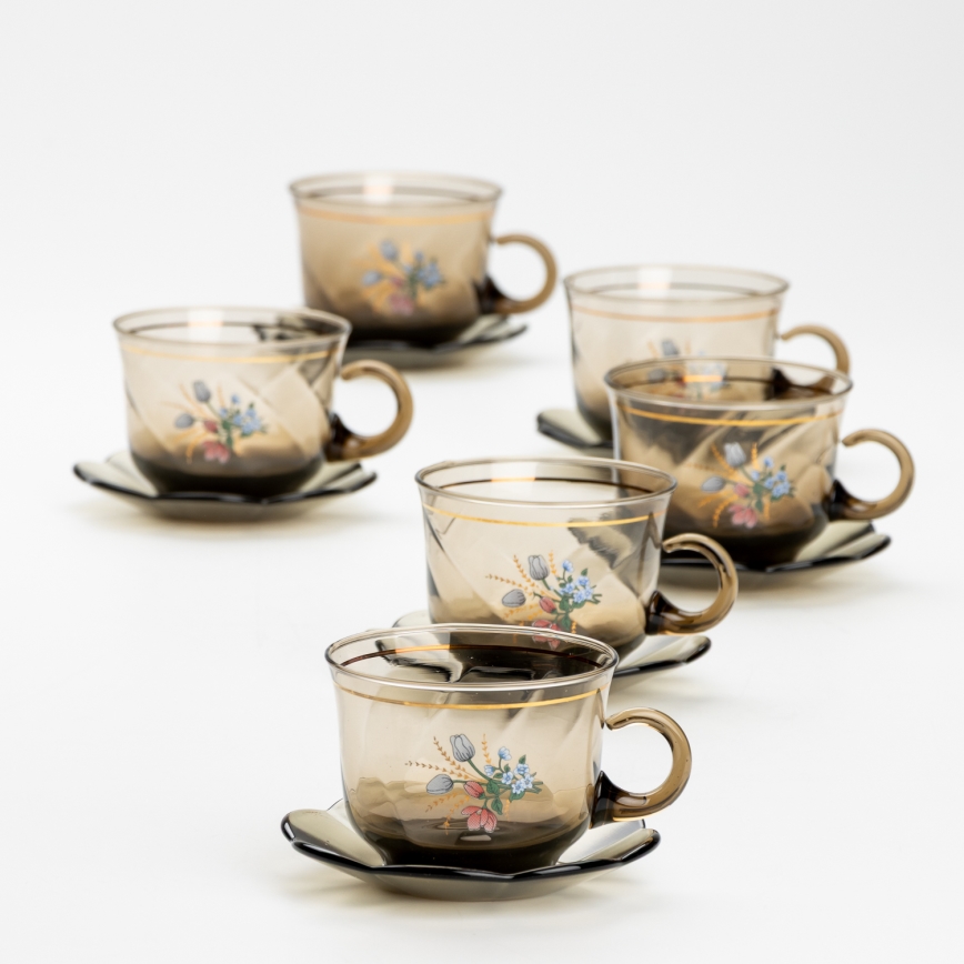Set 6x glass cup with a saucer smoky bouquet no. 2