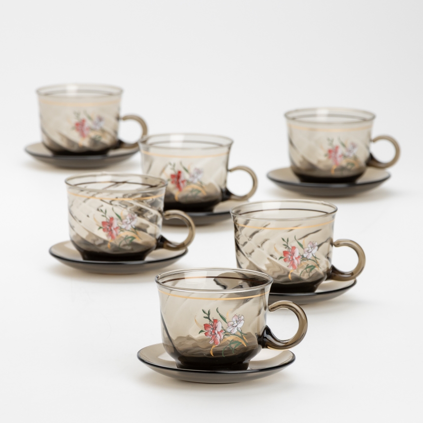 Set 6x glass cup with a saucer smoky bouquet no. 3
