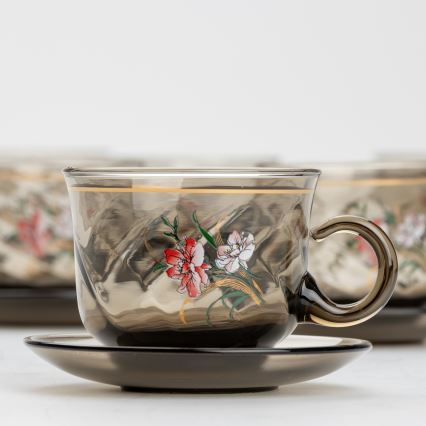 Set 6x glass cup with a saucer smoky bouquet no. 3