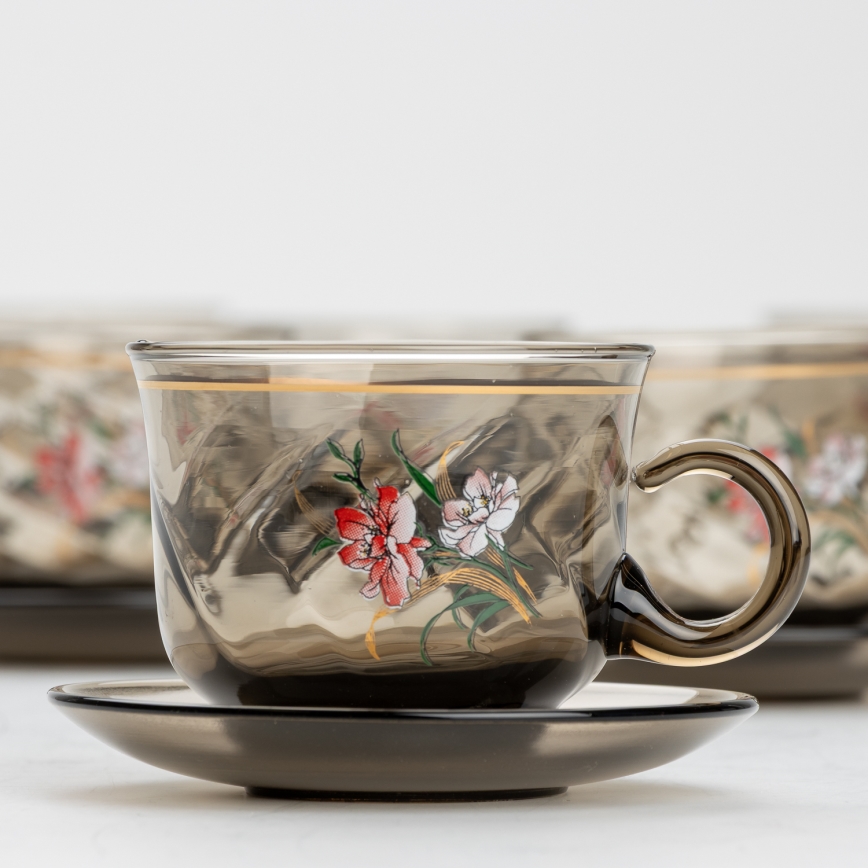 Set 6x glass cup with a saucer smoky bouquet no. 3
