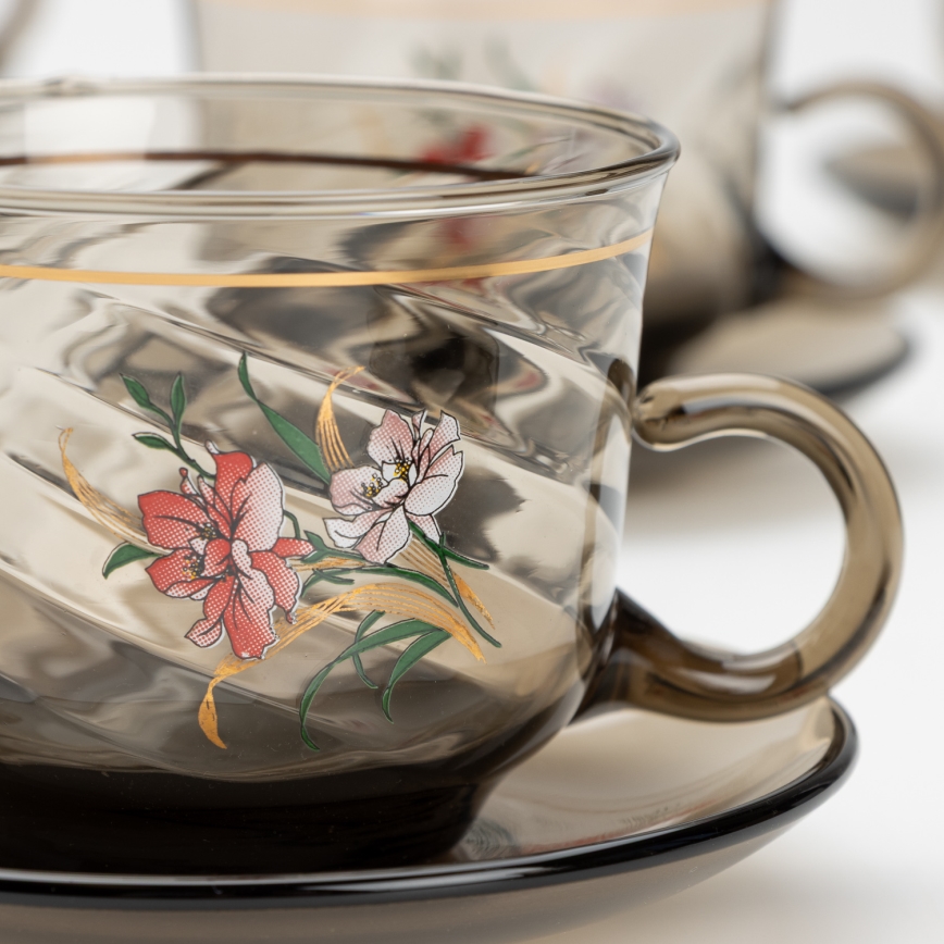 Set 6x glass cup with a saucer smoky bouquet no. 3
